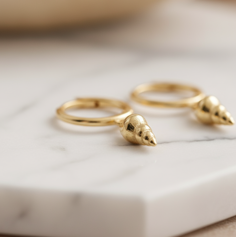 Lightweight gold shell hoop earrings – coastal-inspired jewellery by Houseofhide Perth Australia