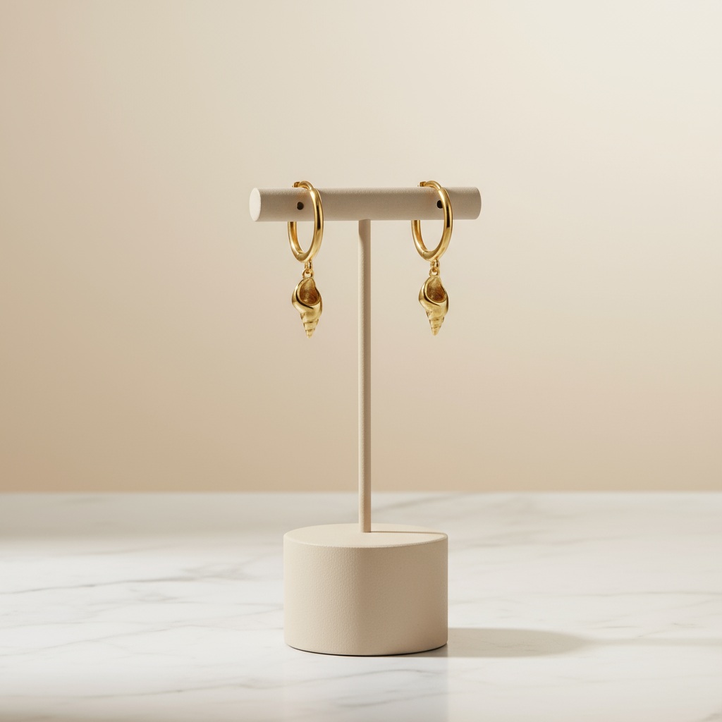Gold shell charm hoop earrings – timeless coastal accessory by Houseofhide Perth Australia