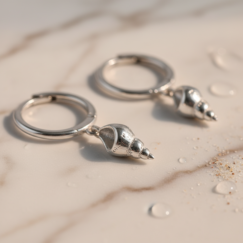 Lightweight silver shell hoop earrings inspired by Australian coastal style – Houseofhide jewellery