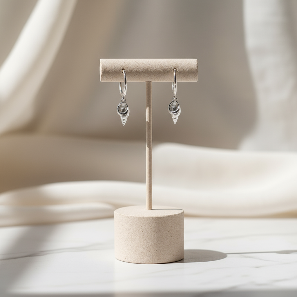 Silver hoop earrings featuring detailed shell pendants – Houseofhide Perth Australia