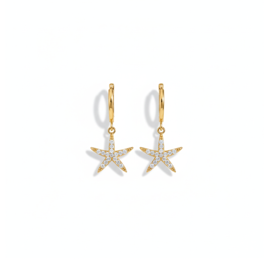 Coastal Spark Gold Starfish Hoop Earrings Perth Australia Houseofhide – gold hoops with zircon starfish charms