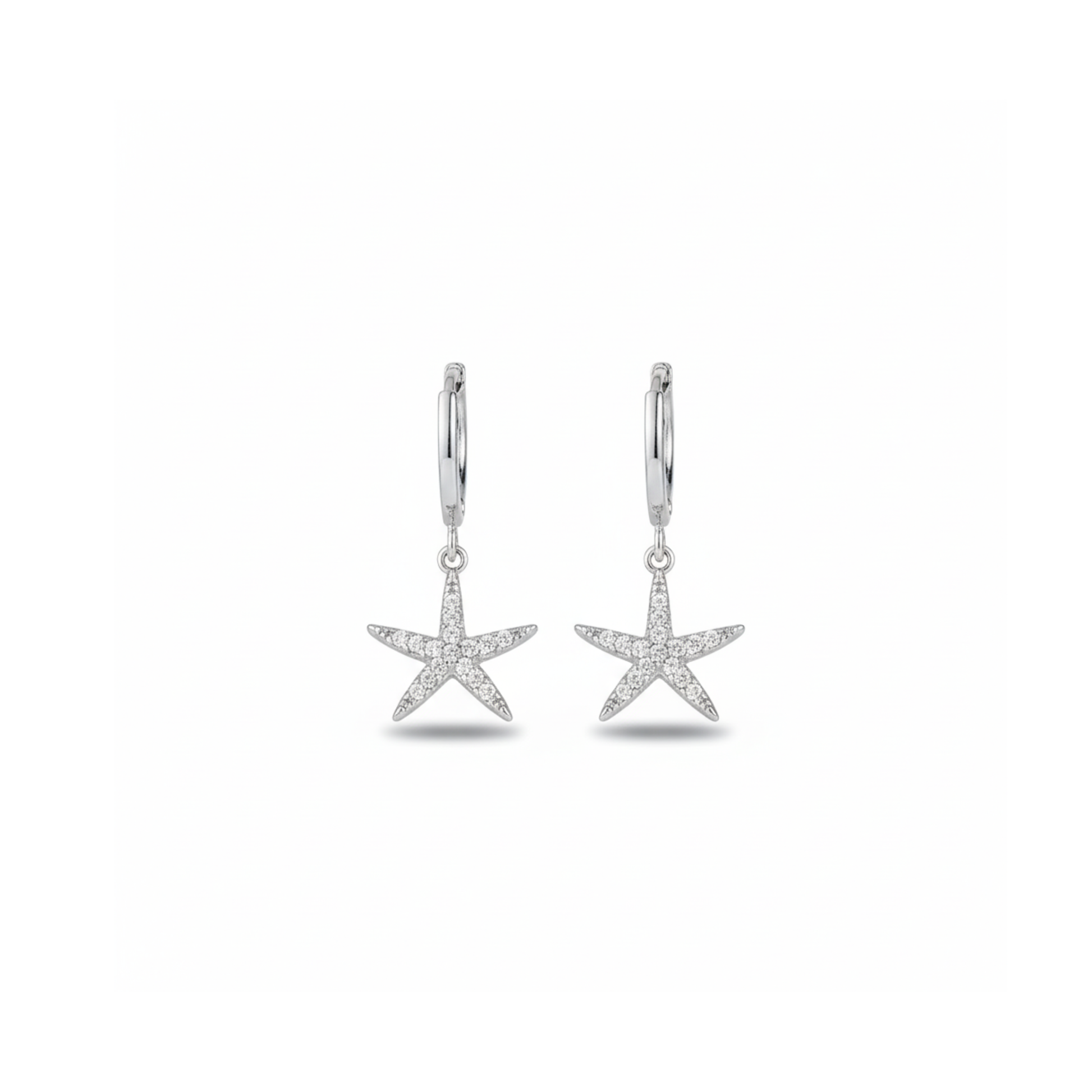 Coastal Spark Silver Starfish Hoop Earrings Perth Australia Houseofhide – silver hoops with zircon starfish charms