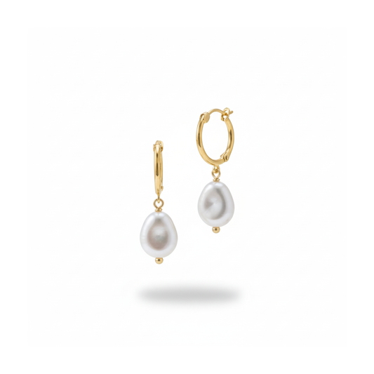 Coastal Summer Pearl Hoops Perth Australia Houseofhide – gold hoops with imitation pearl drops inspired by ocean elegance