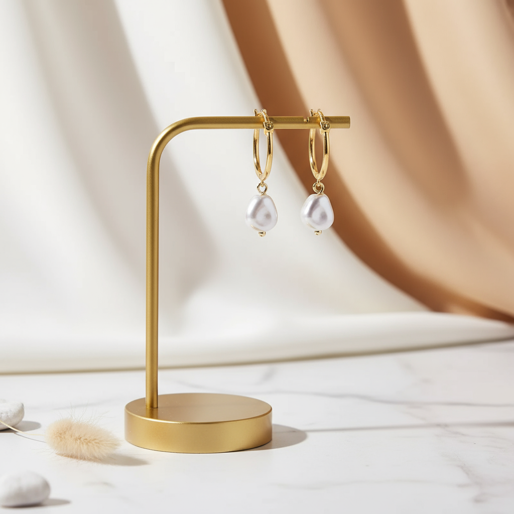 Coastal Summer Pearl Hoops – trendy gold-tone earrings with natural pearl charm, Houseofhide Perth