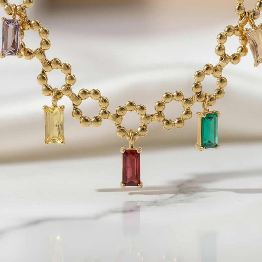 Gold Color Charm Pendant Necklace House of Hide Australia modern colourful zircon design