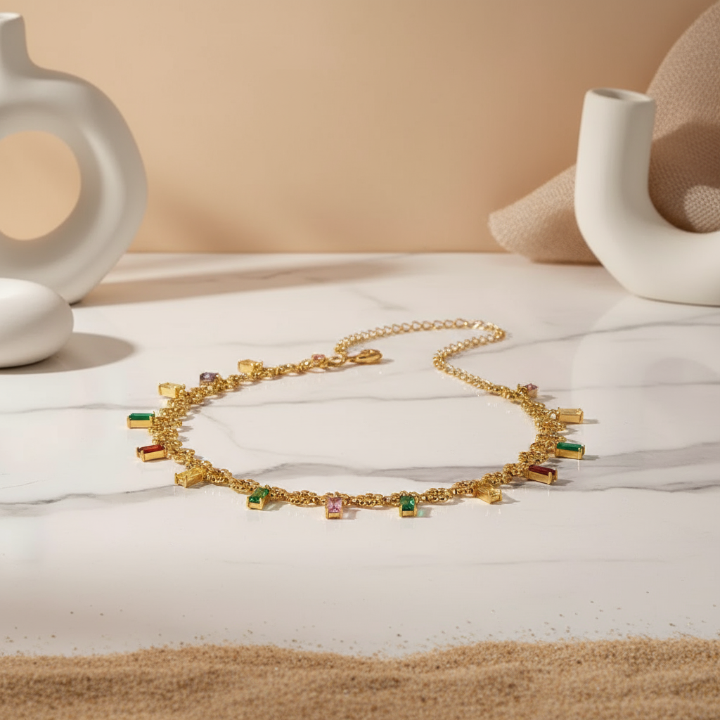 Color Charm Pendant Necklace Perth Australia House of Hide luxury gold multicolour necklace