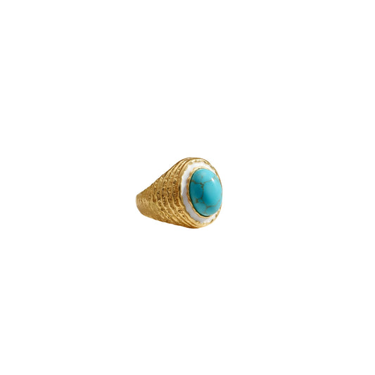 Coral Bay Ring Perth Australia House of Hide gold ring with turquoise stone on white background