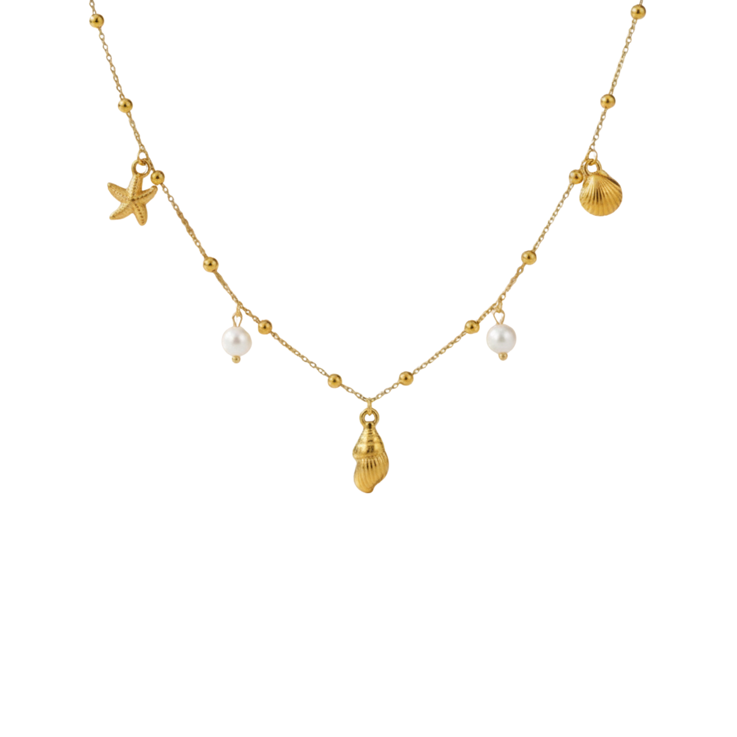 Coral Coast Charm Necklace Perth Australia coastal charm necklace for women featuring gold ocean motifs and zircon sparkle