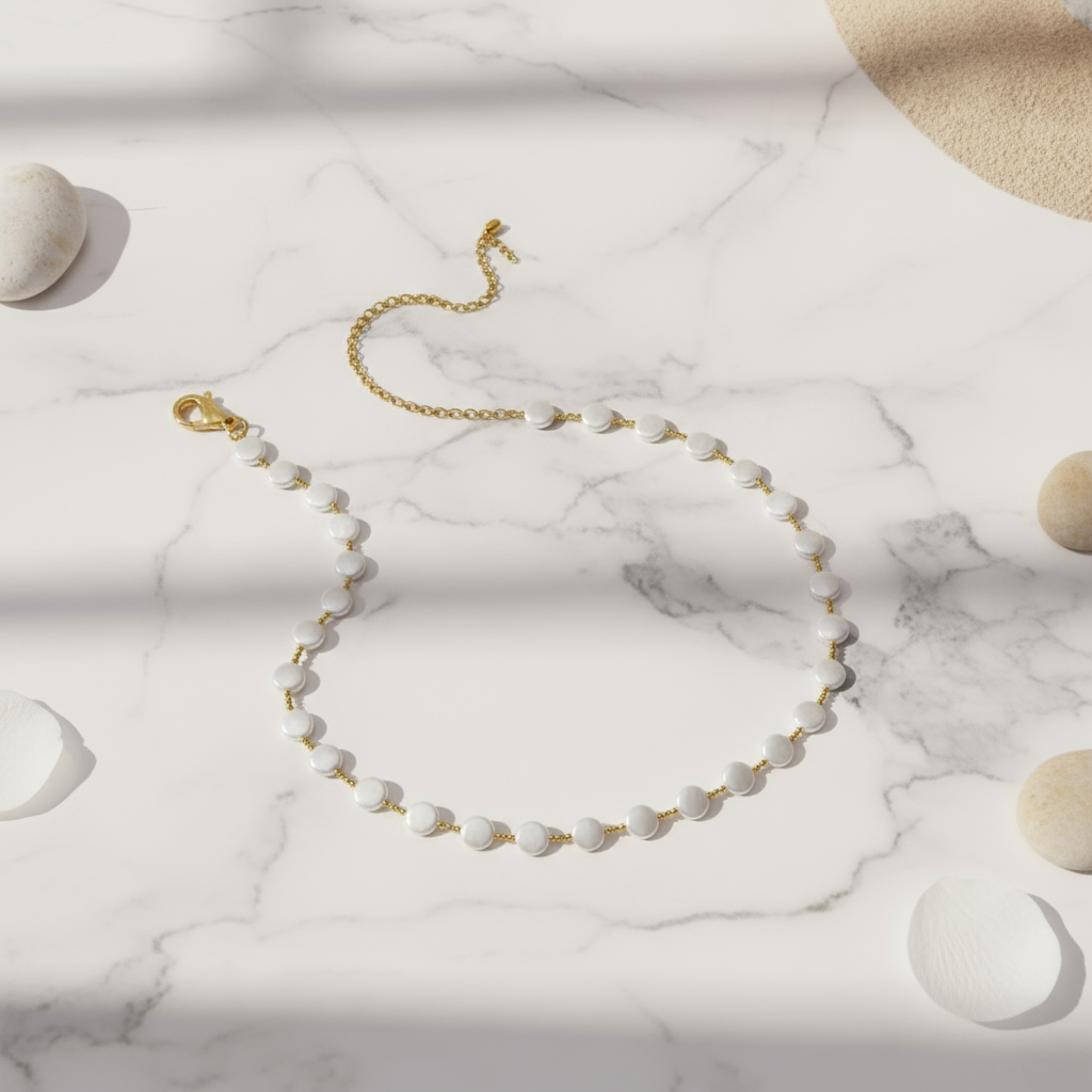 House of Hide Coral Tide Pearl Necklace tropical summer gold pearl necklace for beachside style