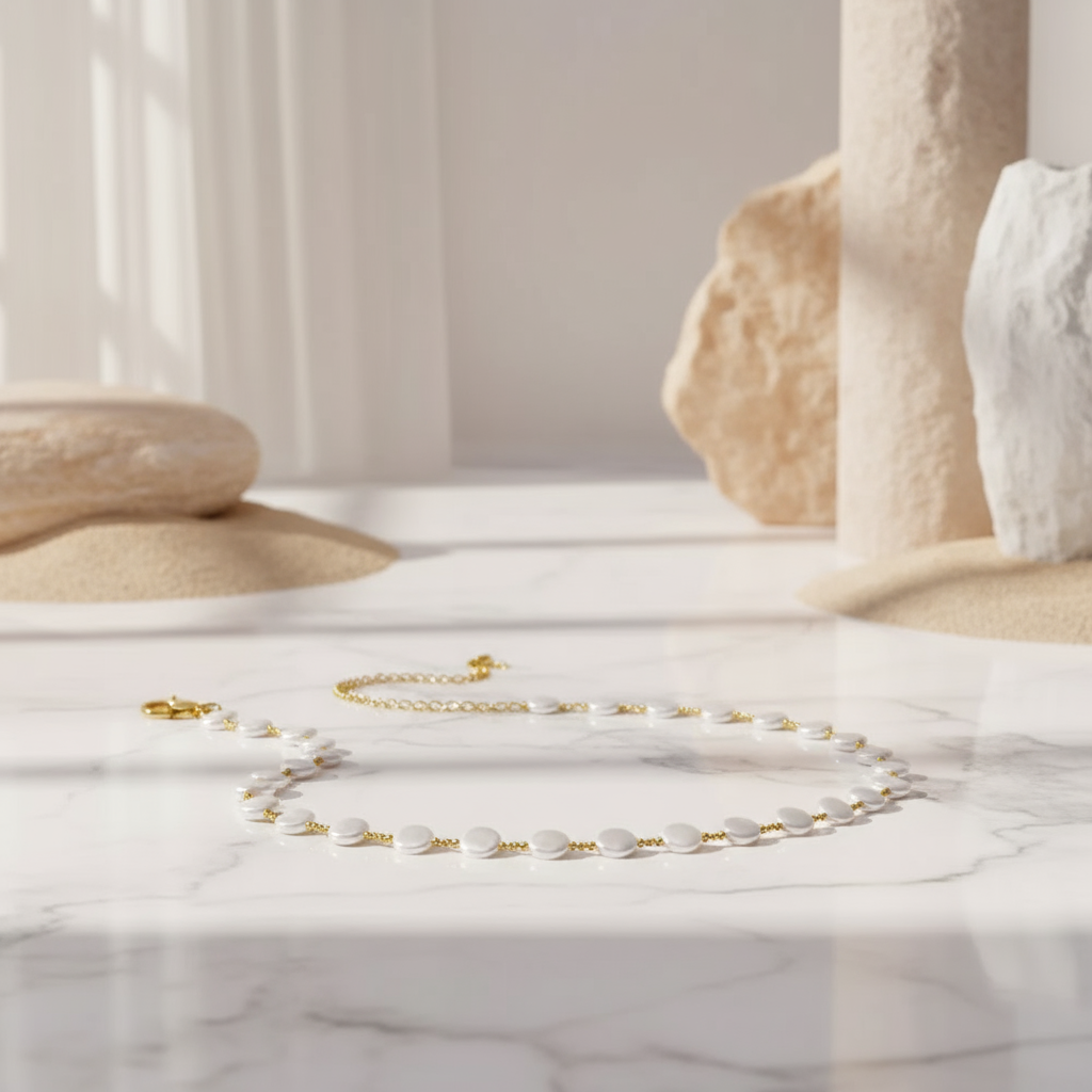 House of Hide Coral Tide Pearl Necklace radiant gold stainless steel chain with ocean-themed pearls