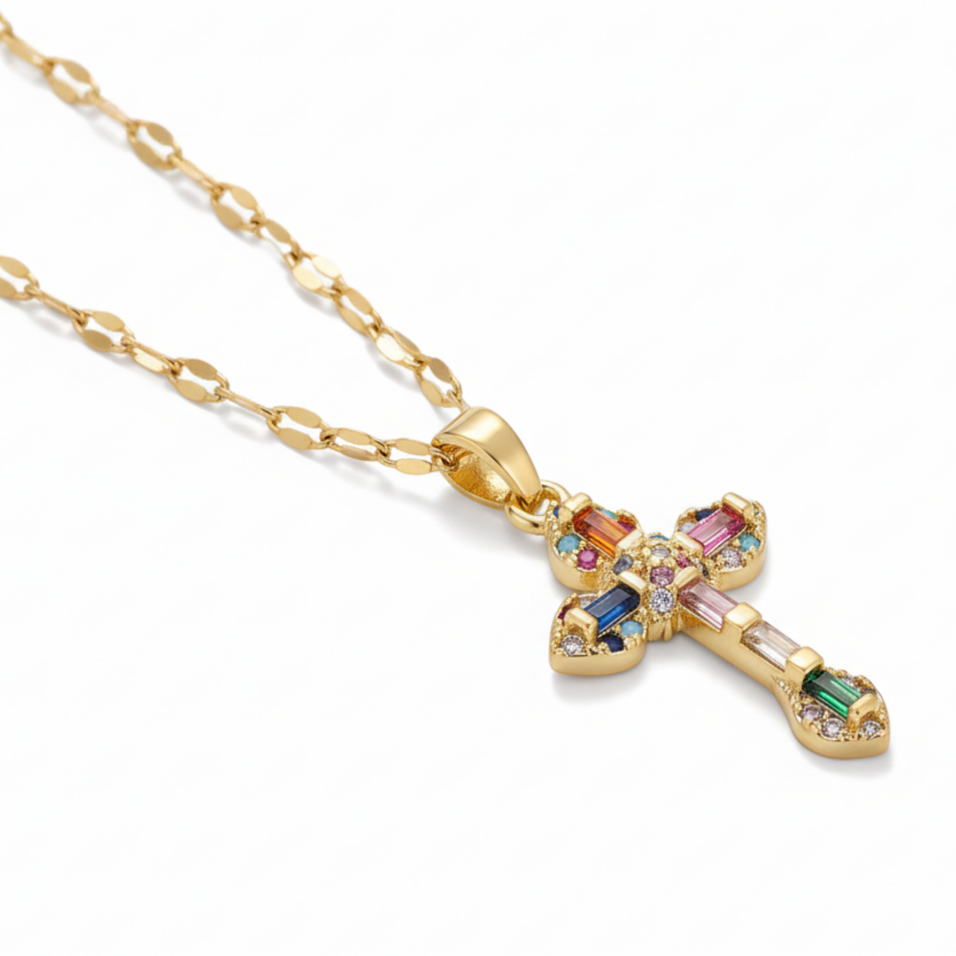 House of Hide Eternal Bloom Cross Necklace French-style gold cross necklace symbolising harmony and grace