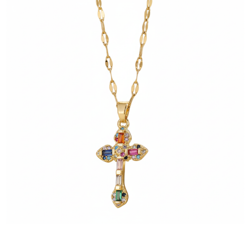 Stylish Eternal Bloom Cross Necklace Perth Australia House of Hide timeless gold pendant necklace with zirconia accents