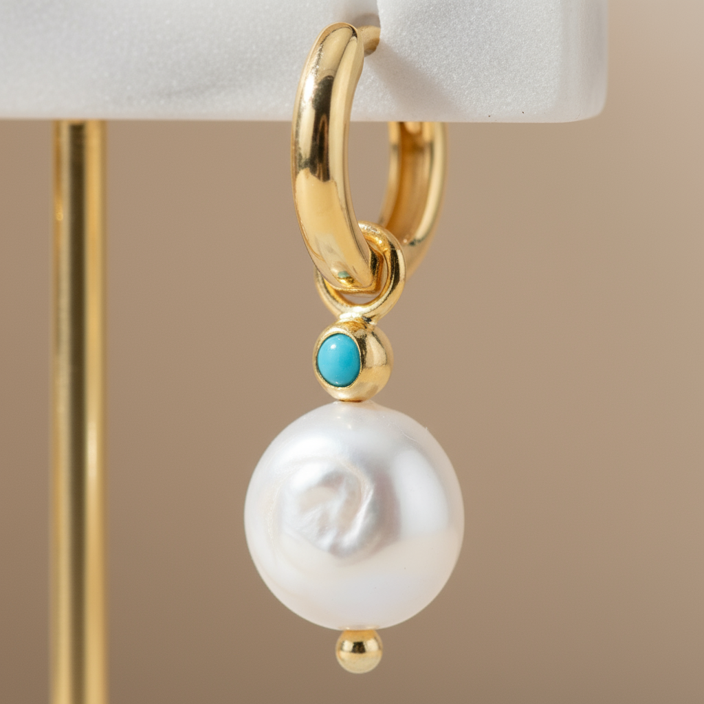 Elegant gold drop earrings featuring luminous pearls – Gold Island Glow by Houseofhide Perth Australia