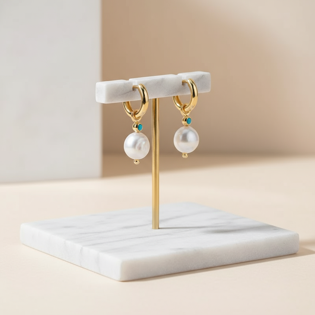 Gold-plated pearl drop earrings inspired by Australian coastal style – Houseofhide jewellery