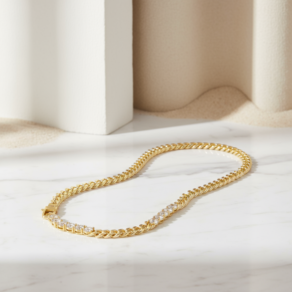 Refined gold Cuban chain with crystal charms – beach-luxe necklace by Houseofhide Australia