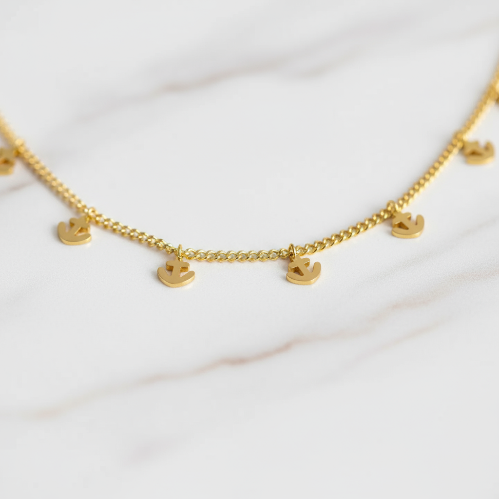 Golden Anchor Necklace Perth Australia House of Hide elegant gold necklace with nautical anchor charms