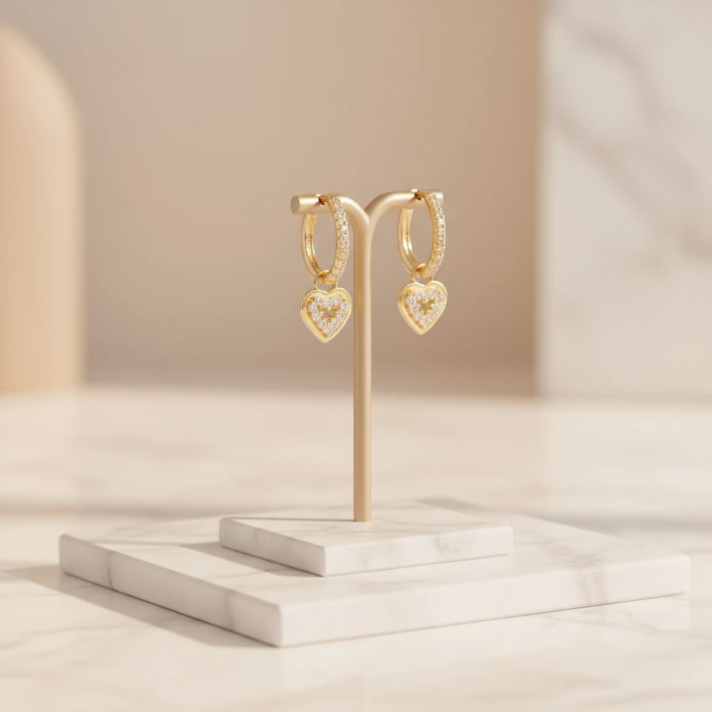 Golden Aura Heart Earrings – bohemian gold hoops with crystal heart detail by House of Hide