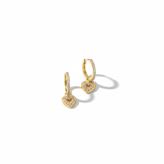 Golden Aura Heart Earrings Perth Australia Houseofhide – gold hoop earrings with zircon heart pendants