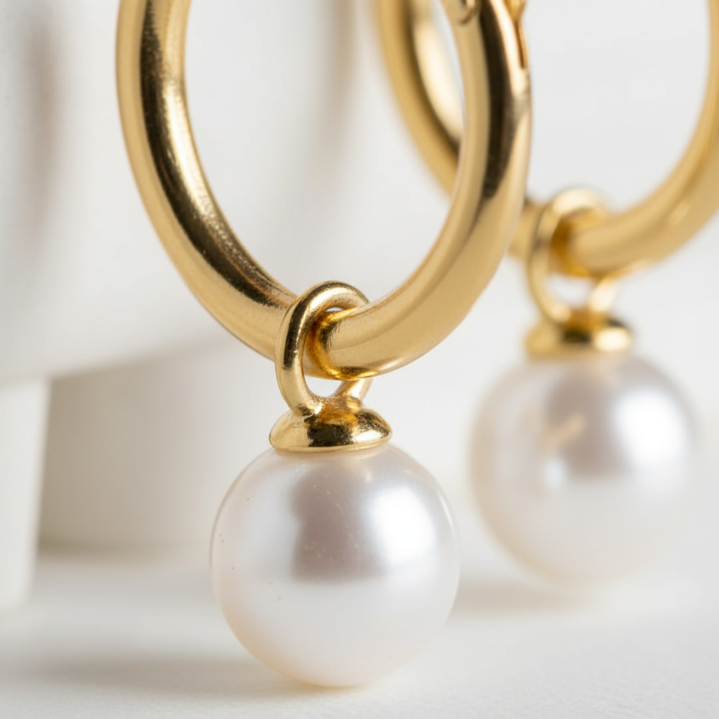 Gold hoop earrings with round pearls – Golden Boheme Tide design by Houseofhide Australia
