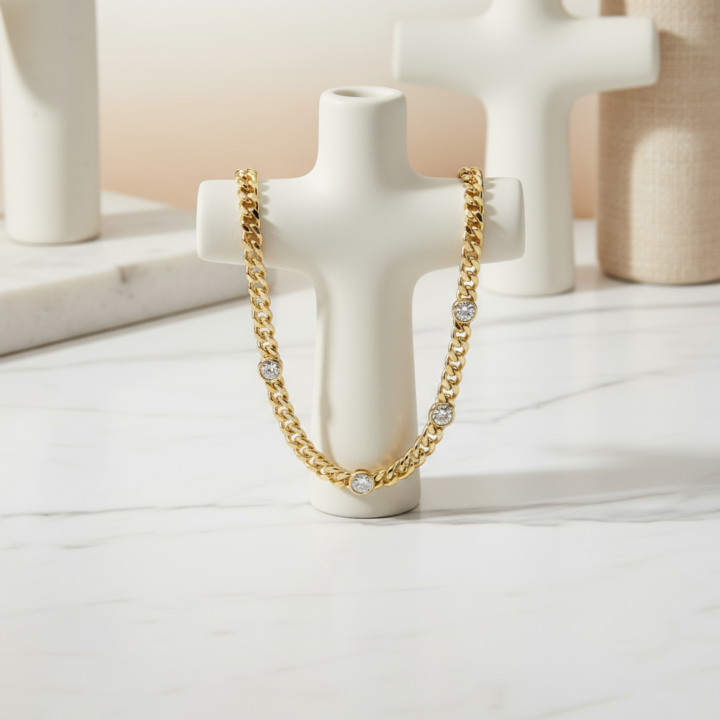 Elegant gold-plated Cuban chain necklace inspired by tropical island style from House of Hide Perth Australia.