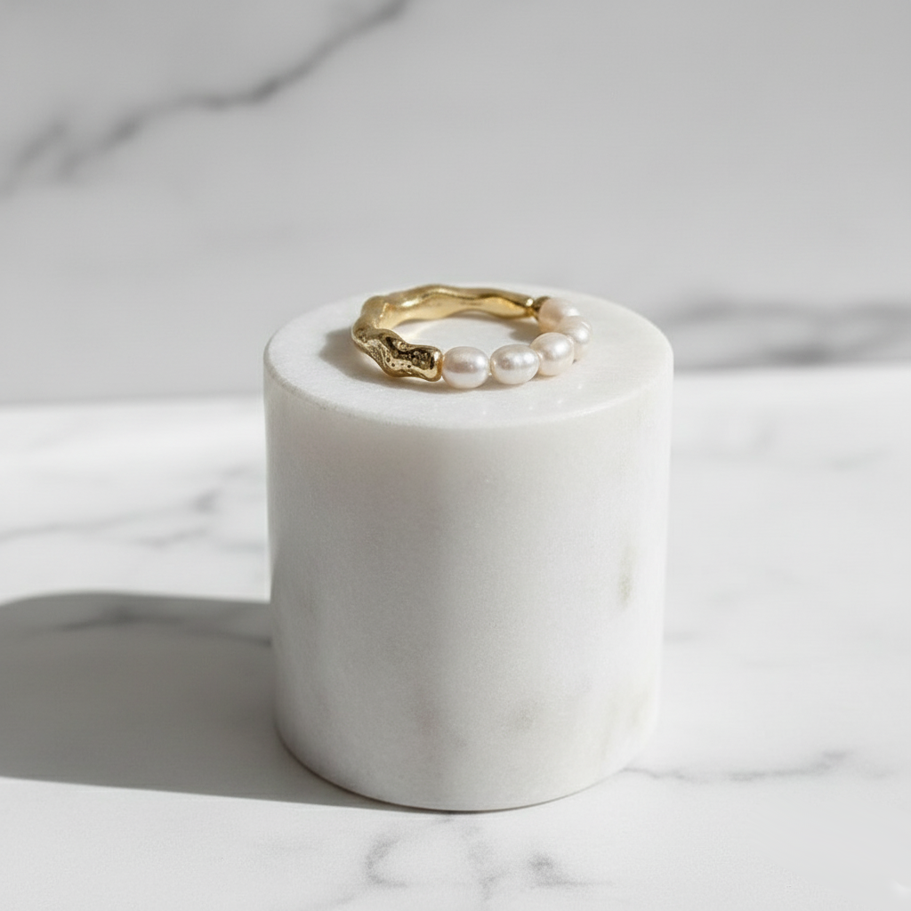 Australian coastal-inspired gold pearl ring – handcrafted Houseofhide jewellery Perth