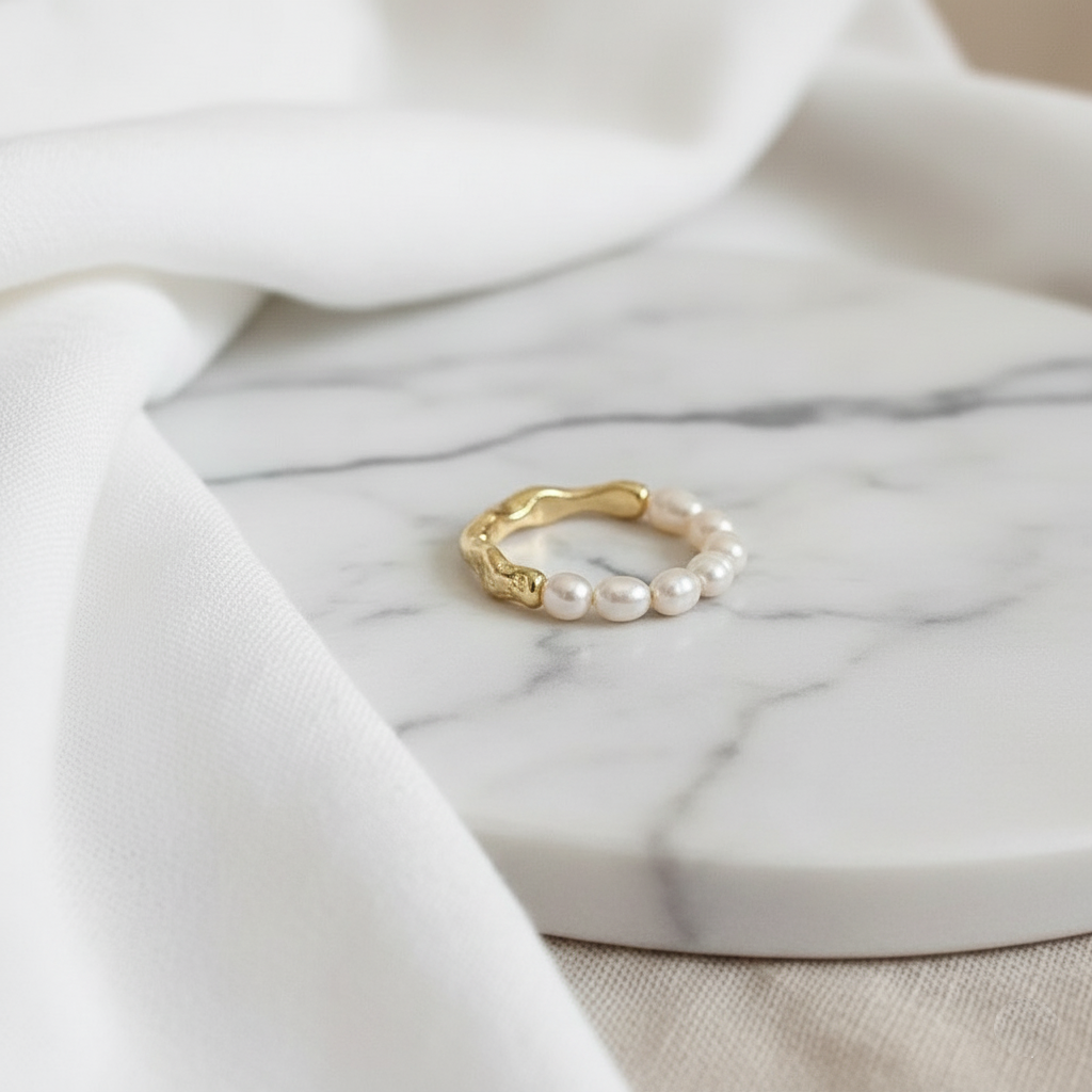 Elegant gold band with freshwater pearls – driftwood-inspired design by Houseofhide Australia