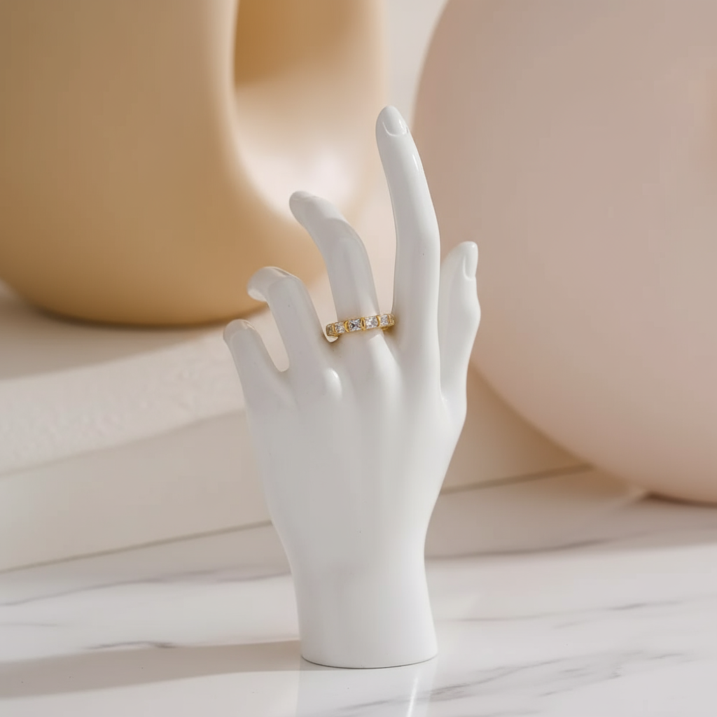 Golden Gleam Fashion Ring polished gold band with fine zircon details from House of Hide