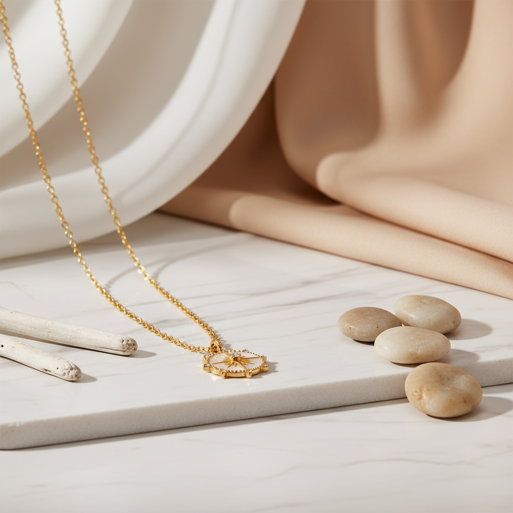 Golden Horizon Halo Pendant Perth Australia House of Hide gold star halo necklace inspired by coastal sunsets