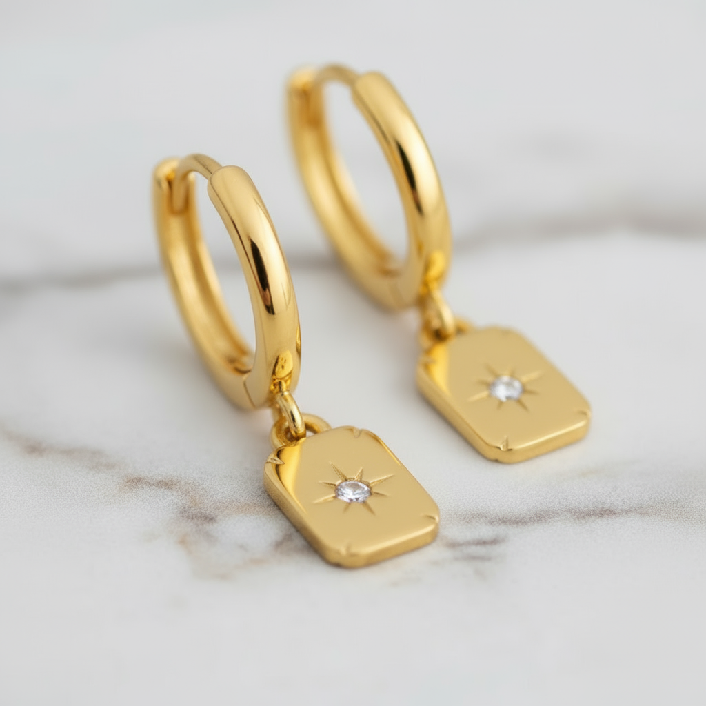 Minimalist gold hoops with zircon stone – elegant summer jewellery Perth Australia