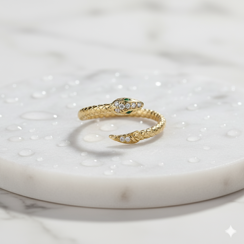 House of Hide Golden Serpent Summer Ring polished gold stainless steel open band design