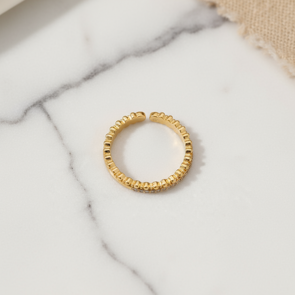 House of Hide Golden Solstice Ring polished gold stainless steel adjustable zircon ring