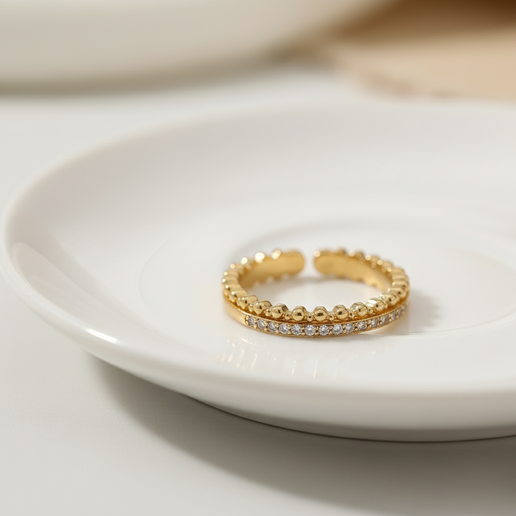 Golden Solstice Adjustable Zircon Ring Perth Australia coastal inspired gold jewellery