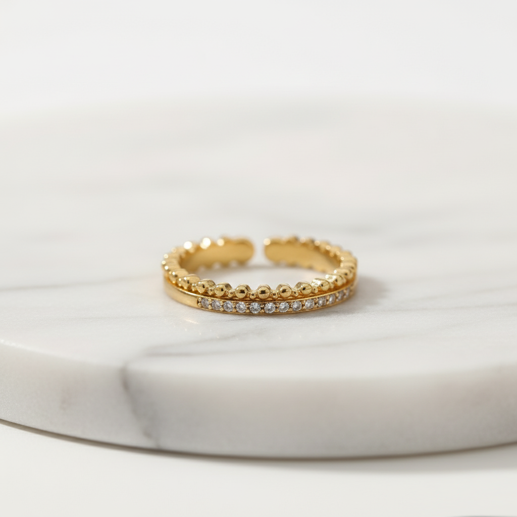 Gold Solstice Zircon Ring House of Hide Australia waterproof tarnish resistant ring