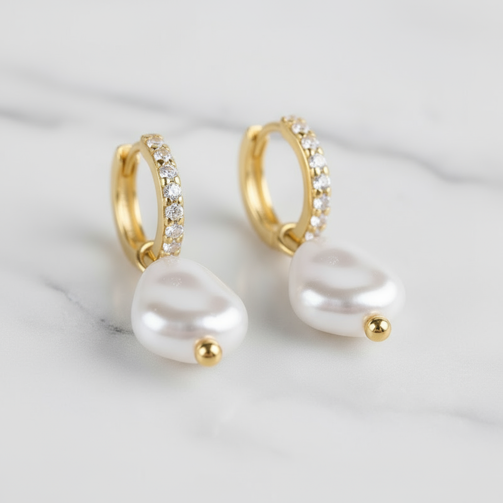 Gold hoop earrings with imitation pearl charm – Australian coastal jewellery by Houseofhide