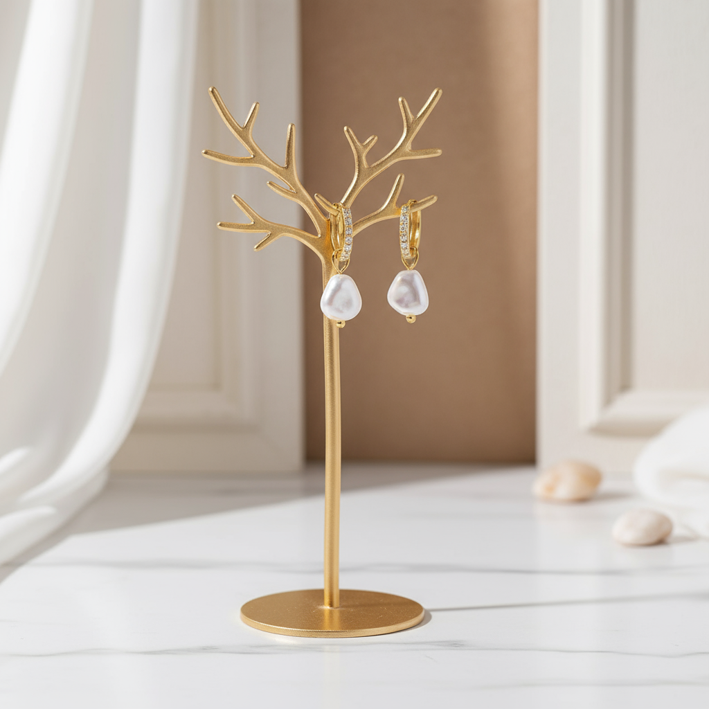 Golden Summer Tide Hoops – lightweight gold and pearl drop earrings inspired by sunlit beaches, Perth