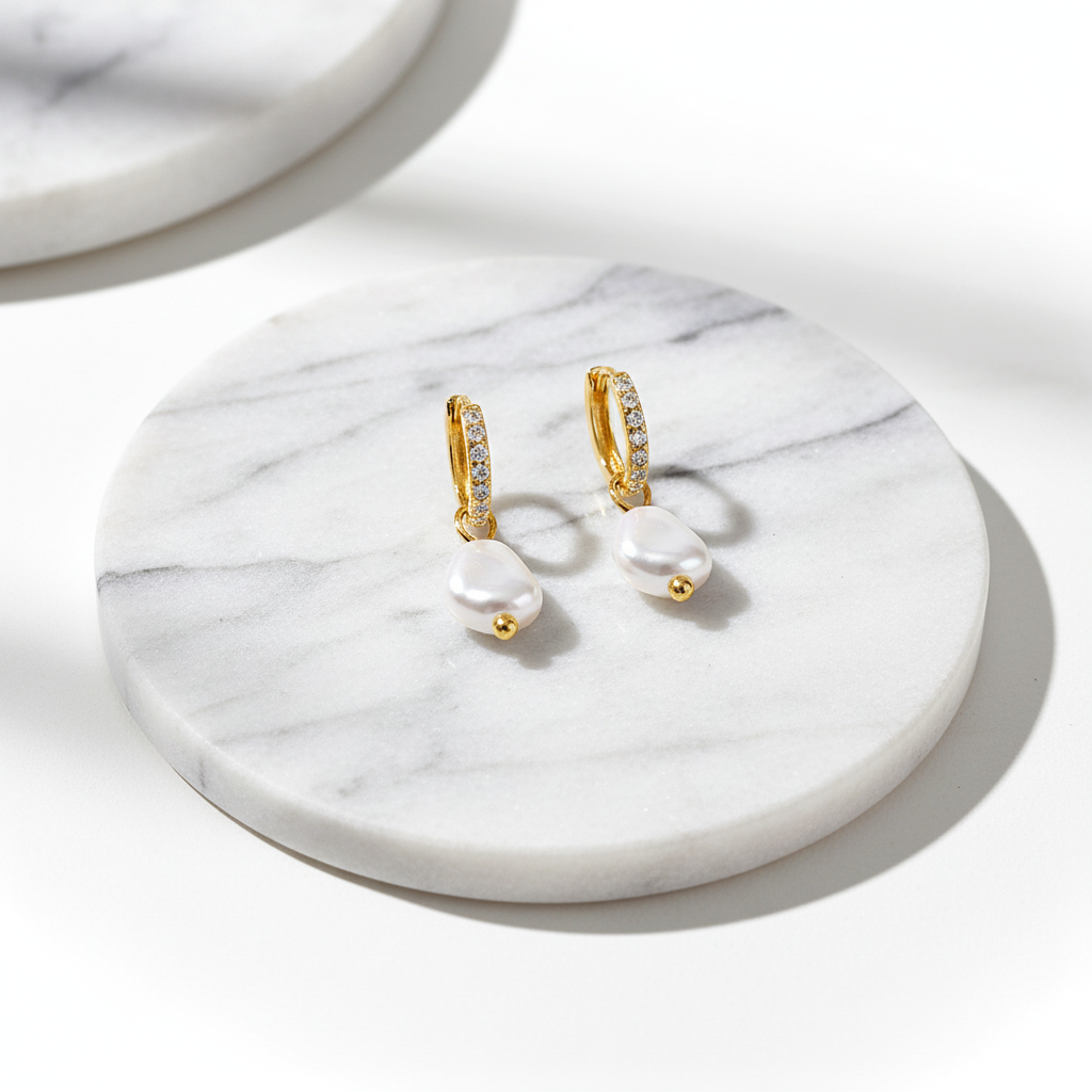 Elegant gold-tone hoops with pearl drop – coastal-inspired design by Houseofhide Perth Australia