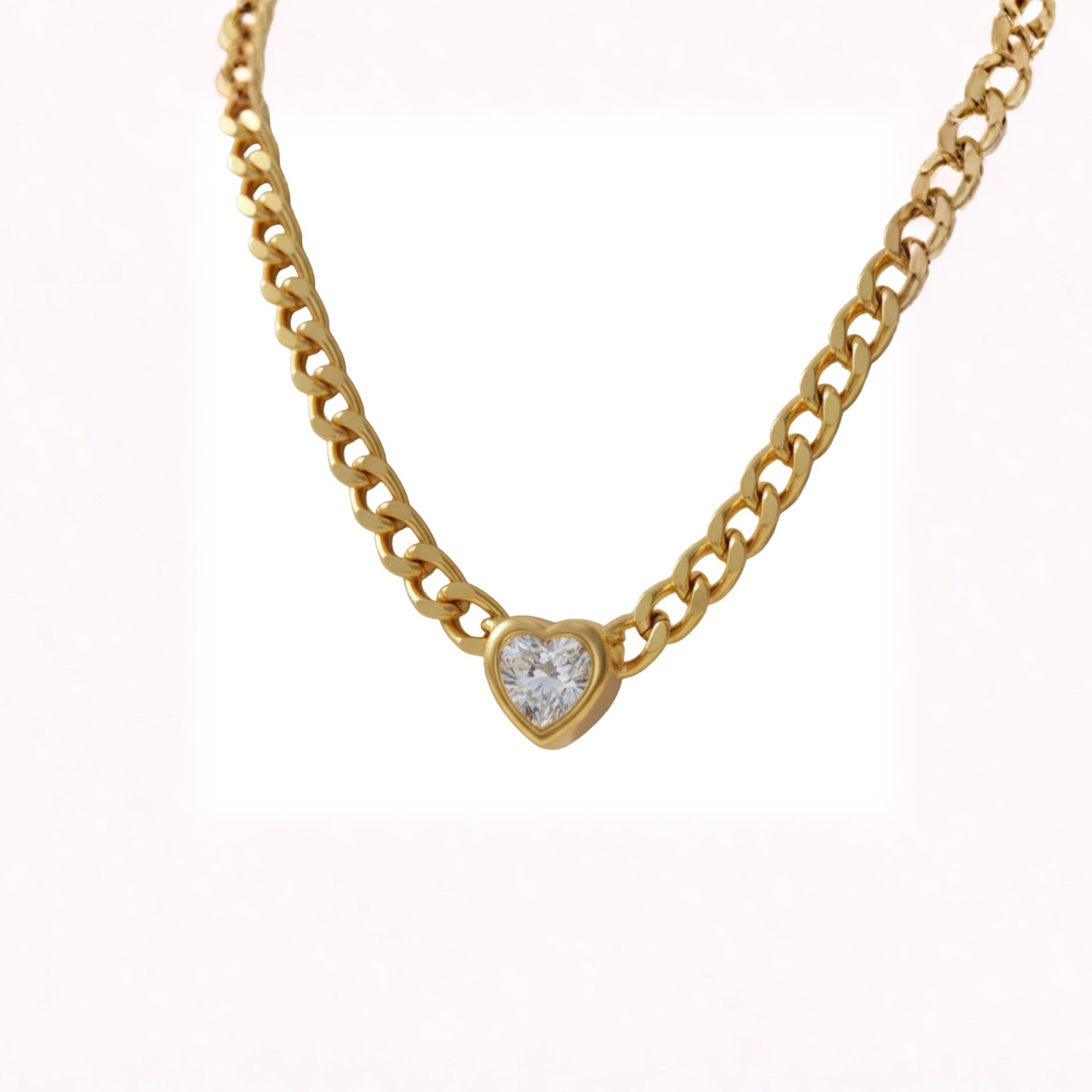 House of Hide Golden Sunlit Heart Necklace tarnish-resistant stainless steel with sparkling zircon stones