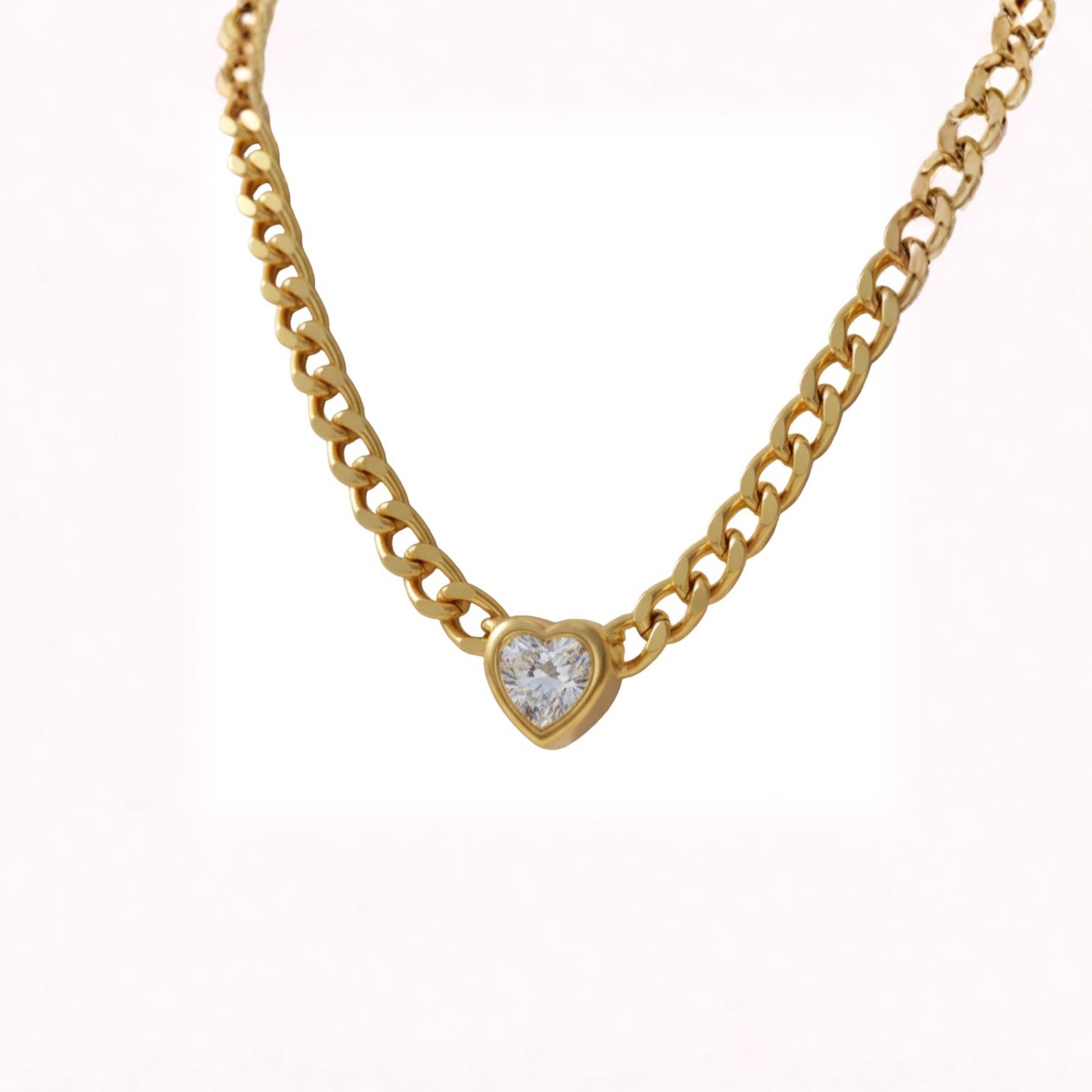 House of Hide Golden Sunlit Heart Necklace tarnish-resistant stainless steel with sparkling zircon stones