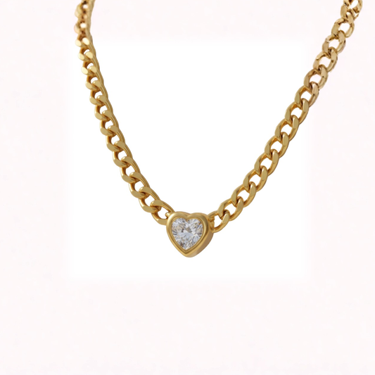 House of Hide Golden Sunlit Heart Necklace tarnish-resistant stainless steel with sparkling zircon stones