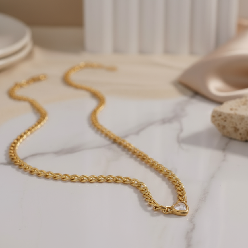 Golden Sunlit Heart Necklace waterproof hypoallergenic gold jewellery Australia