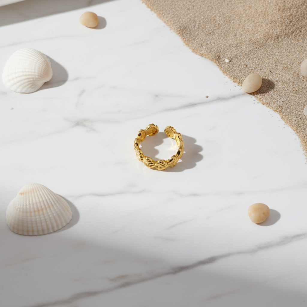 Golden Tide Shell Ring Perth Australia House of Hide modern gold shell motif ring