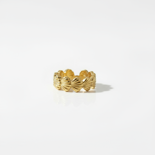 Golden Tide Shell Ring Perth Australia House of Hide gold shell design ring on white background