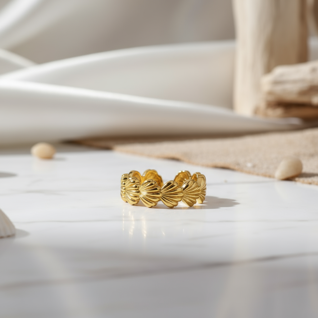 Gold Tide Shell Ring House of Hide Australia waterproof hypoallergenic coastal fashion ring