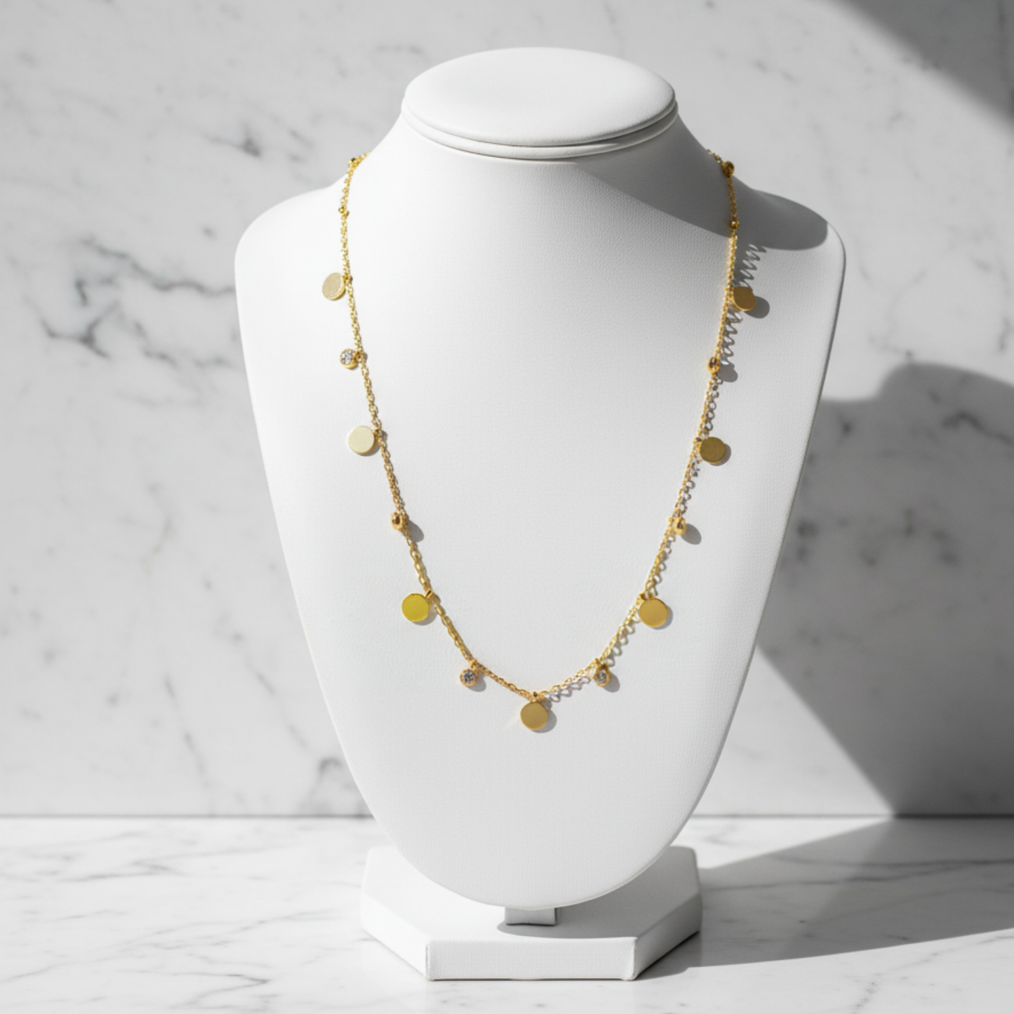 Australian coastal inspired gold necklace – Isla Sol stainless steel jewellery with sunlit texture by House of Hide Perth