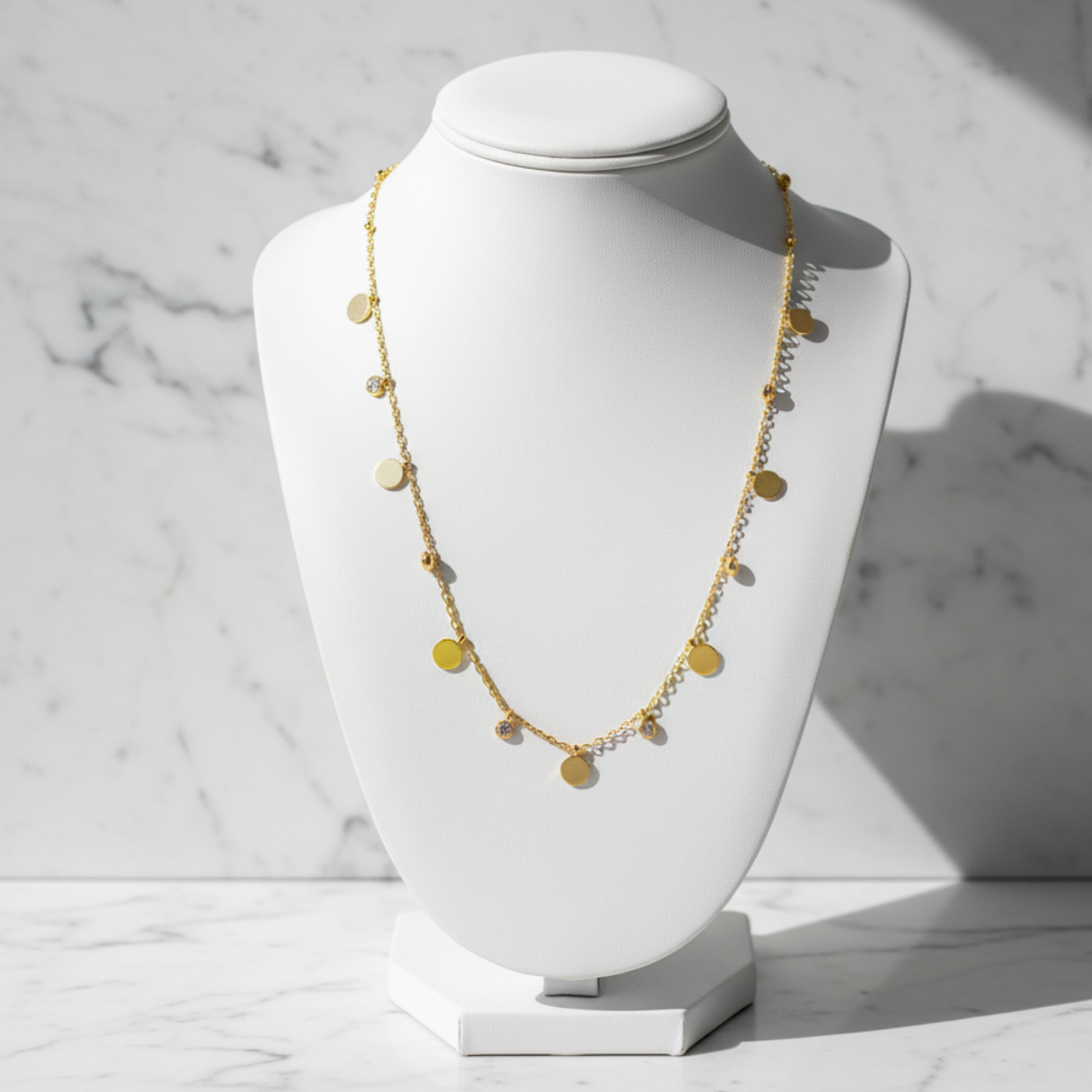 Australian coastal inspired gold necklace – Isla Sol stainless steel jewellery with sunlit texture by House of Hide Perth