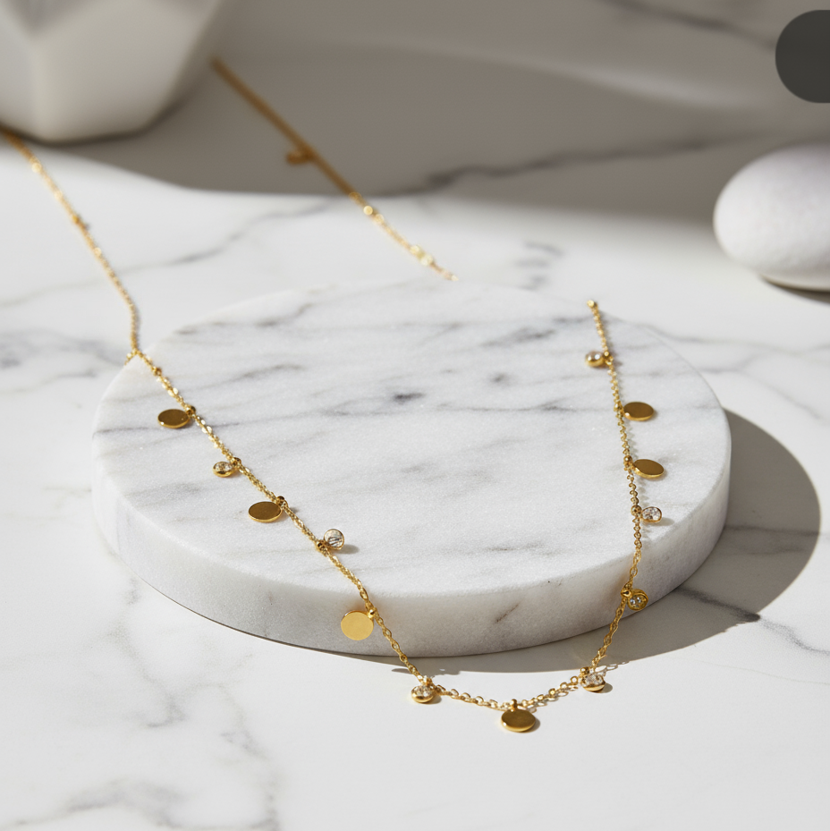 Sunlit gold disc necklace for women – Isla Sol coastal style piece from House of Hide Perth