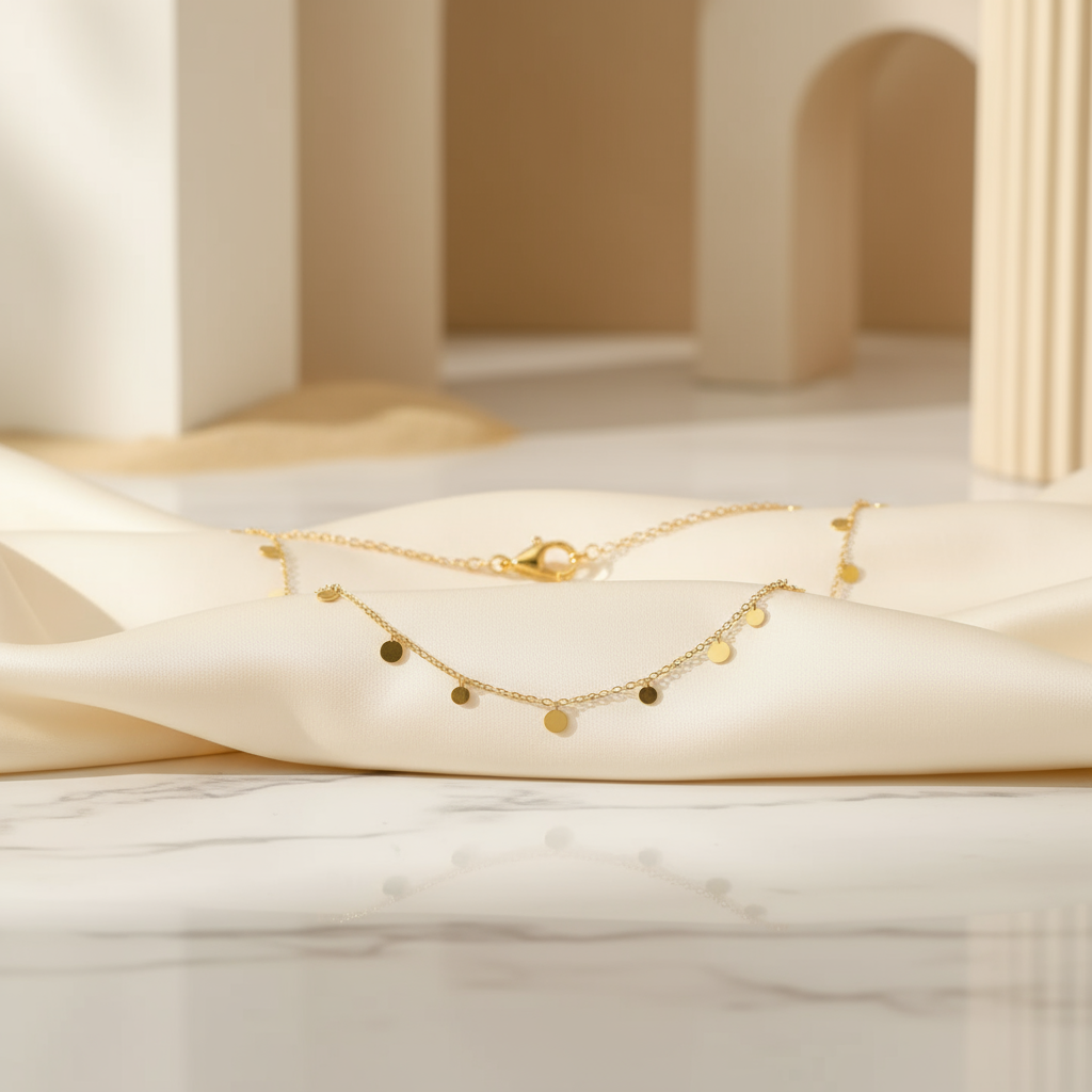 Golden Isla Sol Necklace with radiant stainless steel finish – elegant summer jewellery by House of Hide Australia