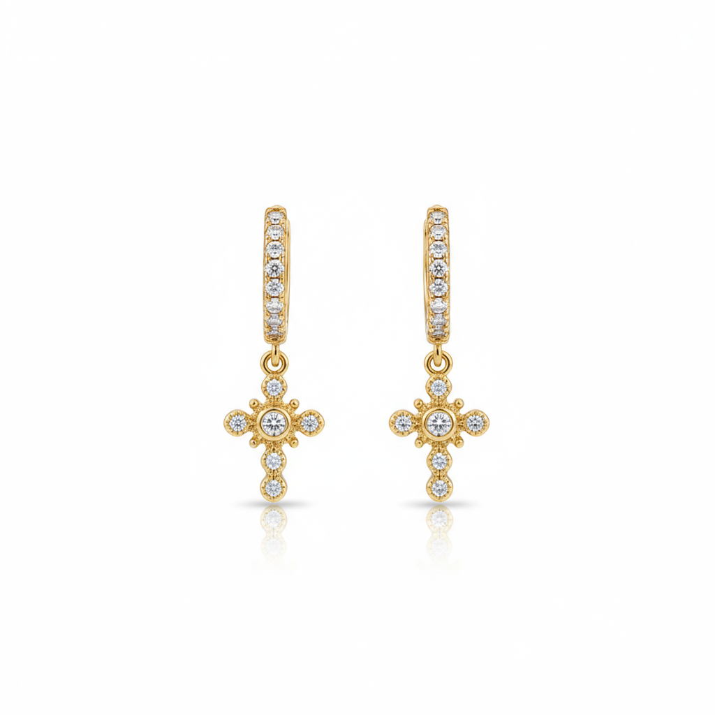 Lightweight gold huggie hoops with shimmering zircon stones – Island Luxe Earrings Australia Houseofhide