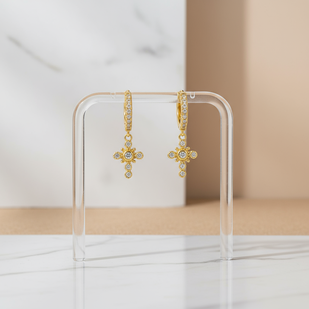 Island Luxe Huggie Earrings Perth Australia Houseofhide – gold cross pendant huggie hoops with zircon detail
