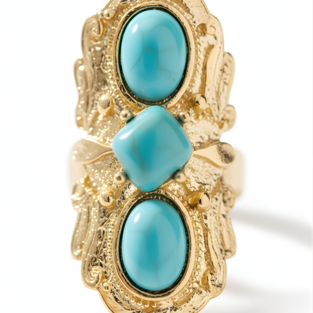Triple turquoise stone gold ring Perth Australia House of Hide coastal jewellery design